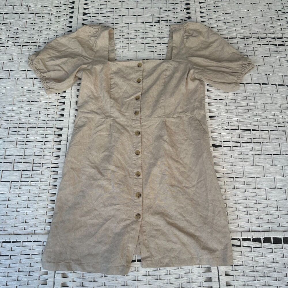 Linen Cottagecore Women's Beige Dress XL Old Navy - Picture 1 of 9